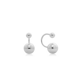Fine jewellery, silver jewellery, hypoallergenic, tarnish-free, Close-up front and left view of a Pair of silver ball earrings on a white background